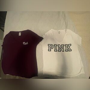 PINK Victoria's Secret Kids V-Neck Tees - Burgundy and White